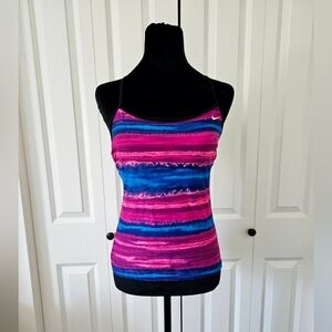 Nike Womens Tankini Swim Top Only Pink & Blue  Striped Racerback Swimwear SZ 6